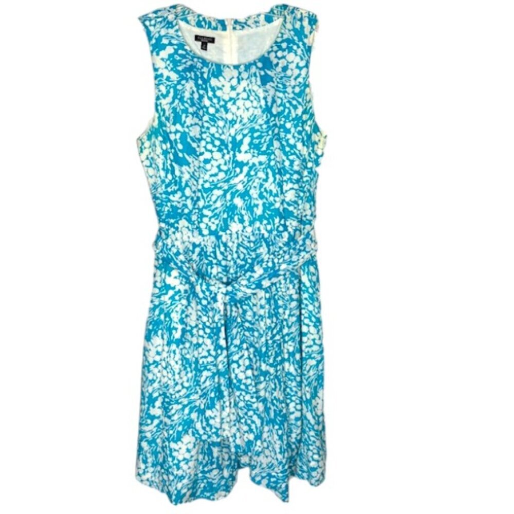Talbots Pleated Sleeveless Cotton/Silk Blend Dress - Turquoise/White - 12